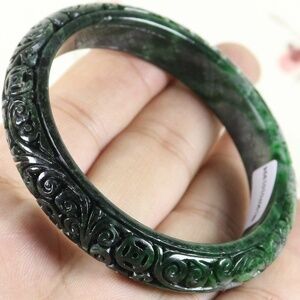 57mm Certified Green Natural A jade Jadeite Moire Bangle Bracelet